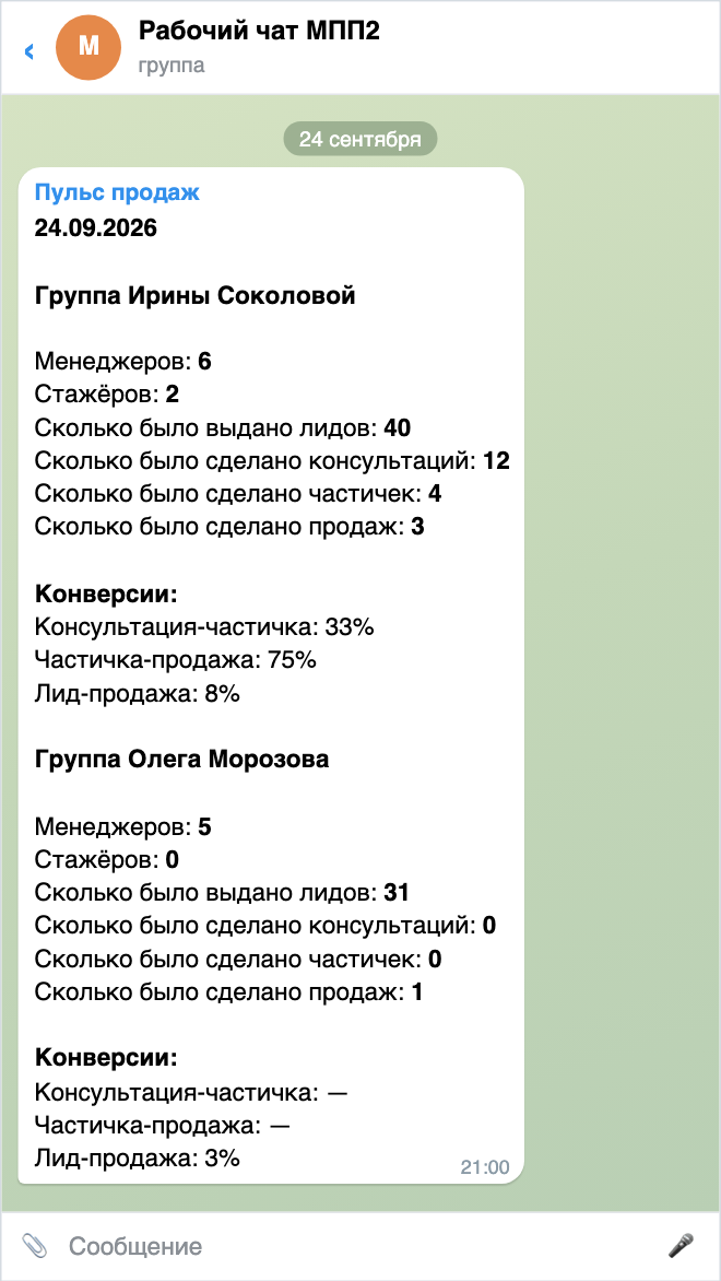 Вечерняя сводка по двум командам