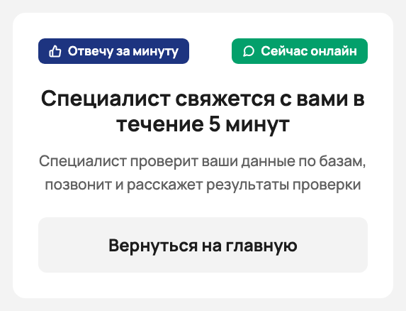 Что видит клиент после ввода кода: он ждёт звонка с результатом